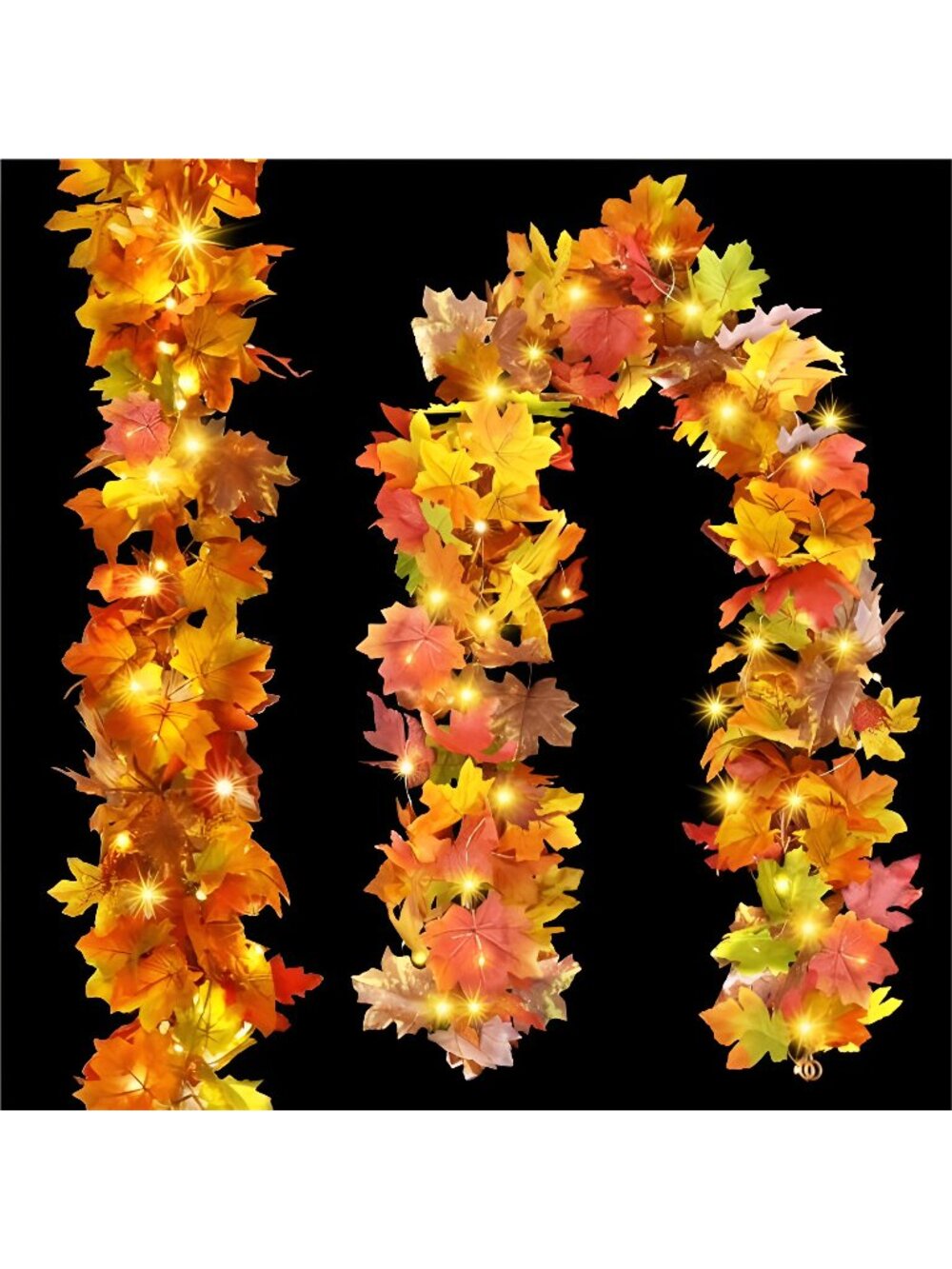 2PCS Fall Garland with Light, Fall Leaves Decor Garland Lights 40 LED